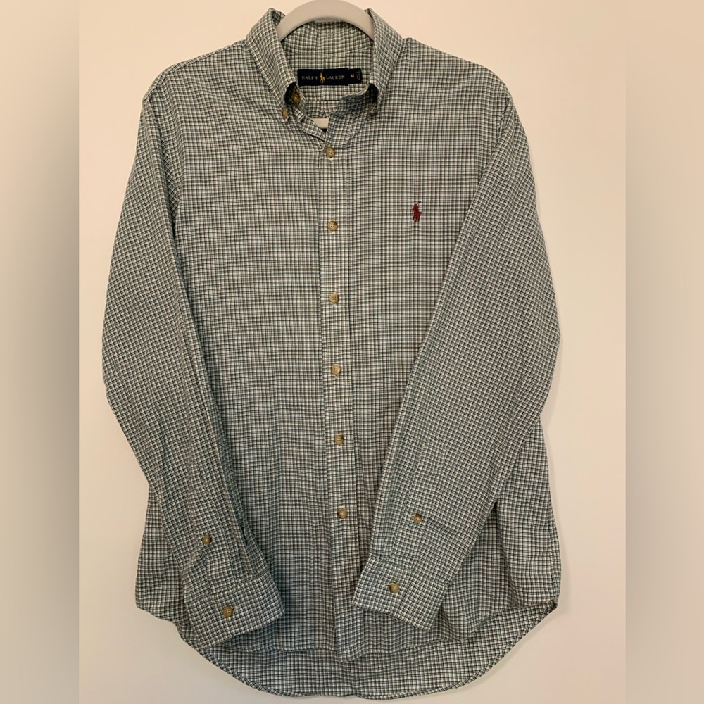 Ralph Lauren Polo - Men’s Button Down Long-Sleeve Green & White Check Shirt, M